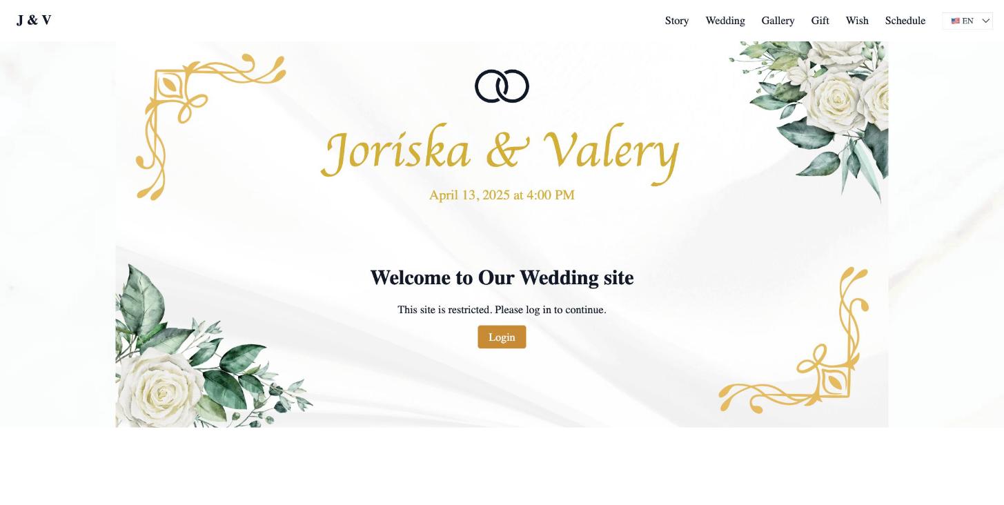 Joriska and Valery wedding website preview (guest login page)